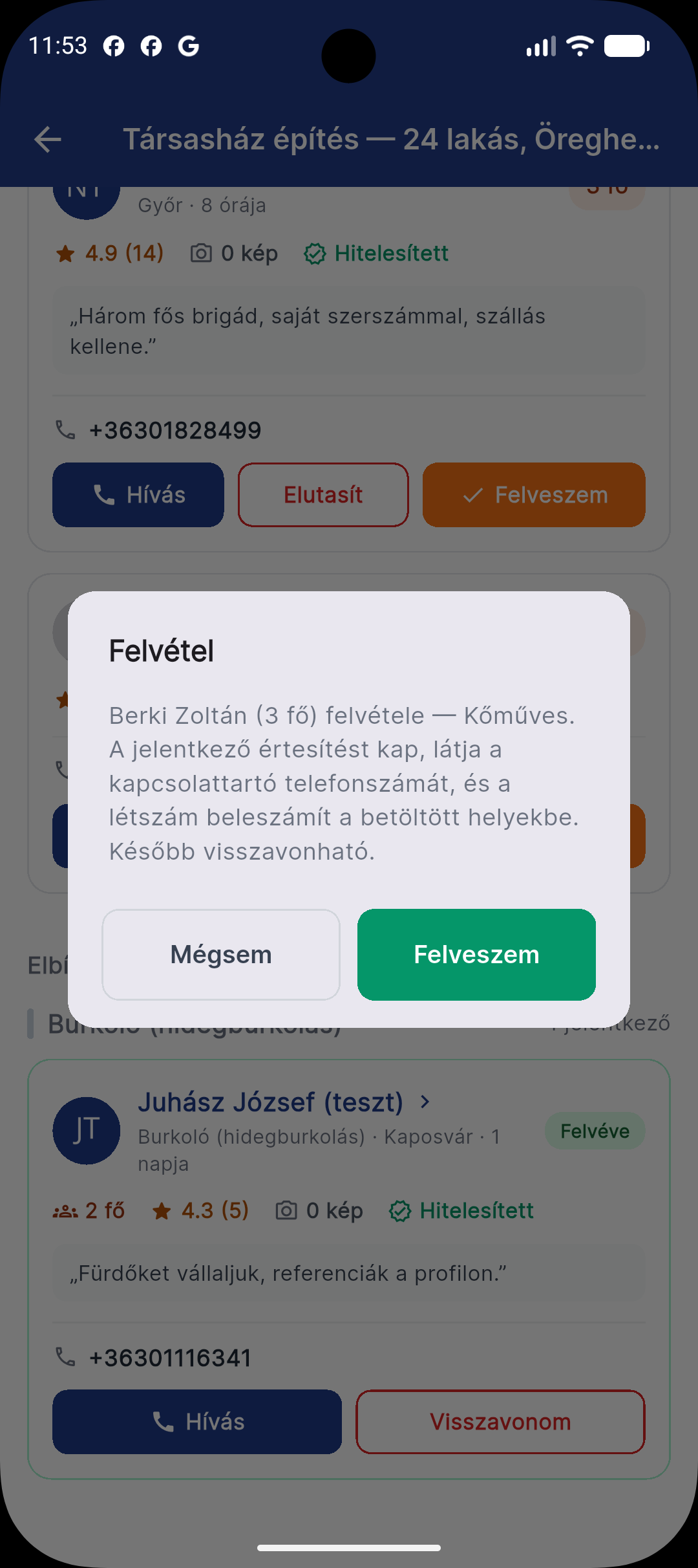 Felvétel egy gombbal, létszámcsík telik